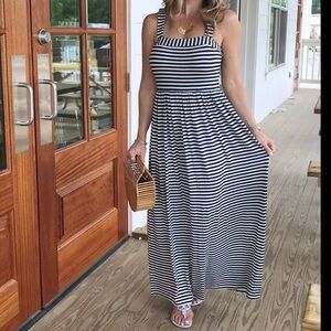 LOFT blue white striped maxi dress Sz M